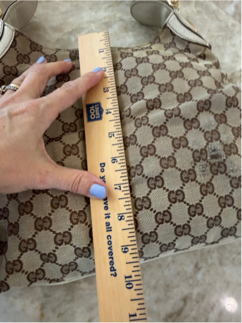 Gucci Shoulder Bag Beige Brown, rubs, wear, discoloration. - Picture 11 of 15